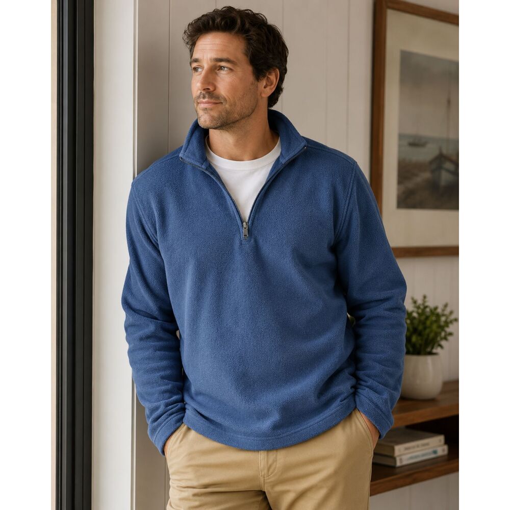 Lands’ End Men’s Blue Quarter Zip Fleece Pullover Medium 38-40 Soft Cozy EUC